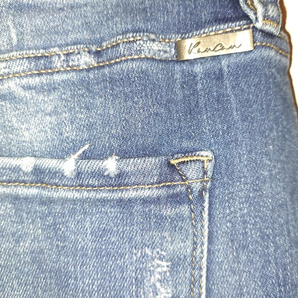 Kancan Estilo Denim Tapered Jeans Size 28 Distressed Blue Mid Rise Raw Hem - Picture 7 of 9
